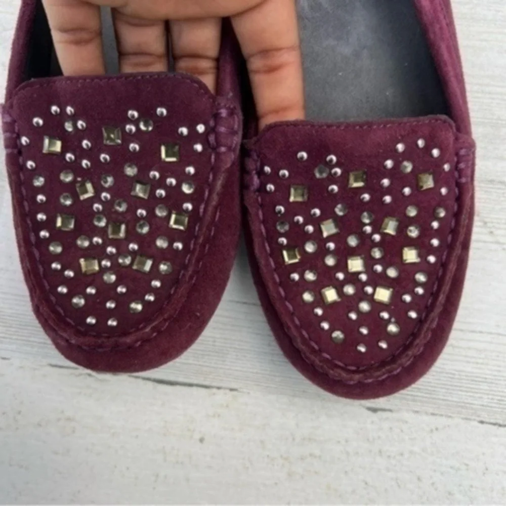 Vionic Womens Chill Athens Slip On‎ Studded Flats Size 7 Purple Suede Moc Toe